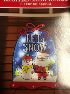 Let It Snow Shimmer Lighted Window Decoration Globe w/Santa, Snowman 13" x 16"