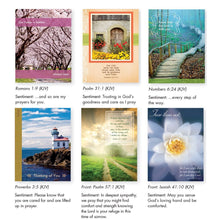 Load image into Gallery viewer, Pack of 12 Assorted Religious Cards. Praying, Thinking of You and Sympathy Enclosure Cards. 6 Assorted Designs. Includes KJV Scripture on each Card and Envelopes.
