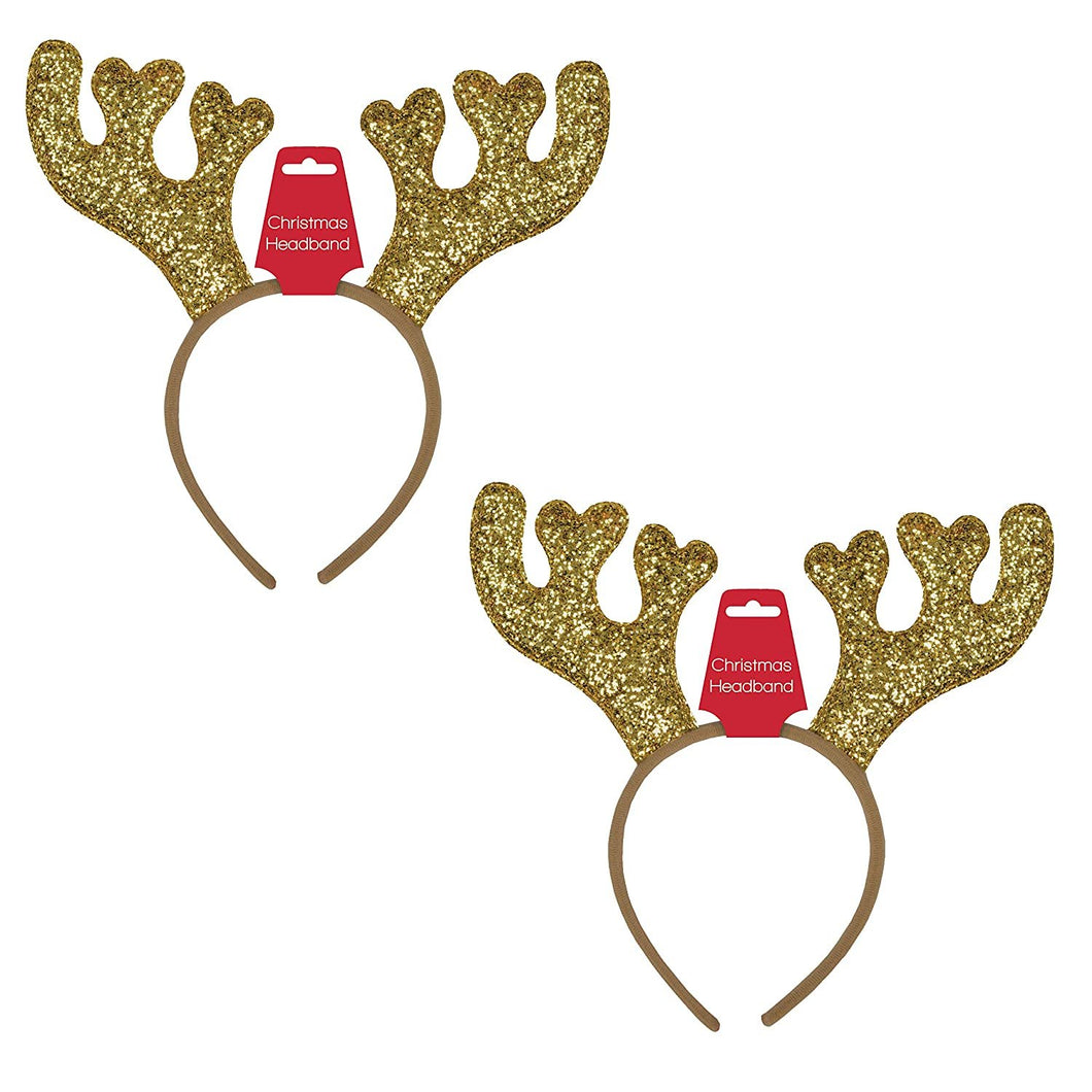 Christmas Deer Glittered Headband Set of 2