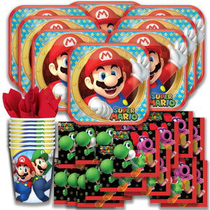 Super Mario Brothers Party Pack Seats 8 - Napkins, Plates, and Cups - Super Mario Brothers Party Supplies, Standard Party Pack