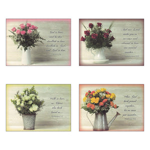 Pack of 12 Religious Boxed Enclosure Cards - Rose Bouqet - Wedding Card Pack, Envelopes Included