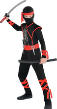 Load image into Gallery viewer, Amscan Shadow Ninja Halloween Costume for Kids, Includes Jumpsuit, Hood, Headscarf and More
