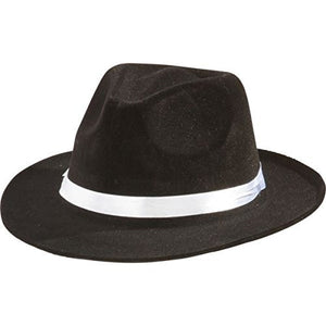 Gangster Fedora Hat Black w/ White Band