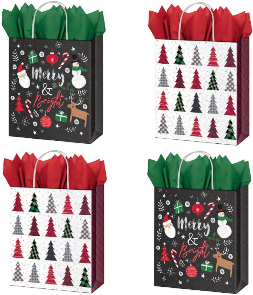 B-THERE Bundle of 4 Christmas Large Gift Bags With 2 Designs