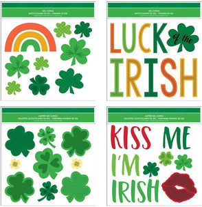B-THERE Bundle of St. Patrick's Day Window Gel Clings 11.5” x 12” with Shamrocks, Clovers, Kiss Me I’m Irish, Luck Gels