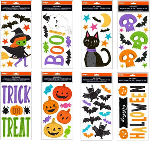 B-THERE Bundle of Halloween 5.5" x 12" Window Gel Clings, Pumpkins, Cats, Bats, Ghosts, and More