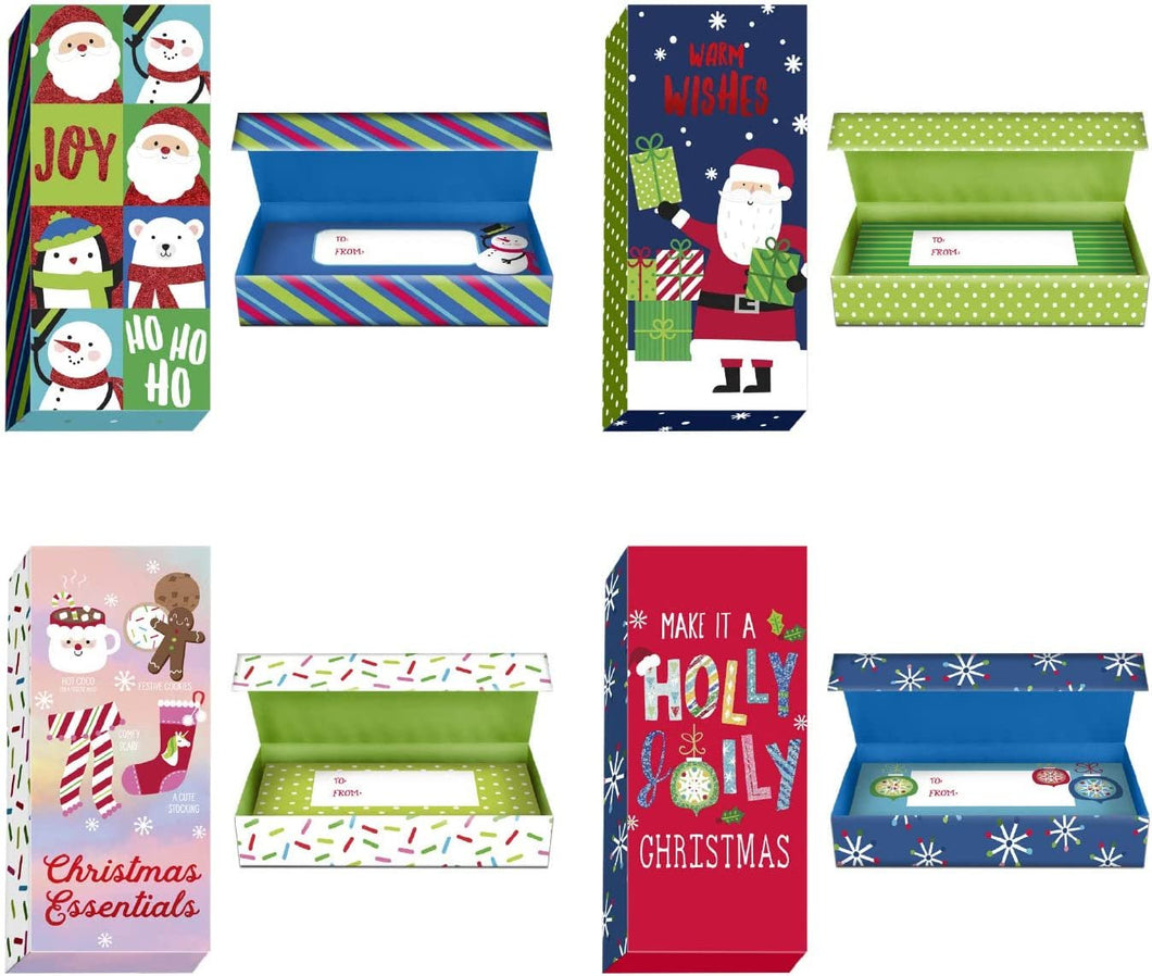 Christmas Gift Card Holder Box for Small Gift Cards or Gifts with Santa, Holly Jolly, Snowman, Penguins Warm Wishes, & More