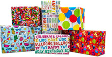 Load image into Gallery viewer, Birthday Gift Wrap Wrapping Paper for Boys, Girls, Adults. 6 Cute &amp; Funny Different Designs of 8 ft X 30 Roll! Includes Cactus, Fruit, Rainbows, Rainbow Sprinkles, Pizza, Balloons, Donuts, Ice Cream
