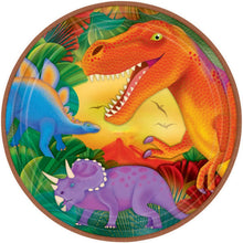 Load image into Gallery viewer, amscan Prehistoric Dinosaurs Metallic Round Plates, 9&quot;, Party Favor
