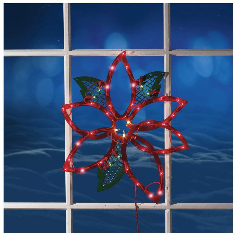 Impact Innovations Christmas Lighted Window Decoration, Poinsettia