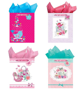 All Occasion Party Gift Bags - Set of 4 Large Gift Bags w/Tags & Tissue Paper