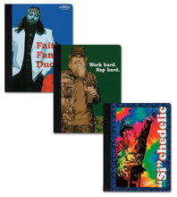 Load image into Gallery viewer, 3 Duck Dynasty Composition Notebooks - 100 Wide Ruled Sheets 9.75&quot; x 7.5&quot; - Duck Dynasty Merchandise, Si Notepads, Faith Family Ducks Journals
