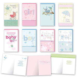 Assorted Baby Cards Bulk Card Set of 8 Cards with Envelopes. Large Handmade Cards 5" x 8" with Foil/Glitter Finishes