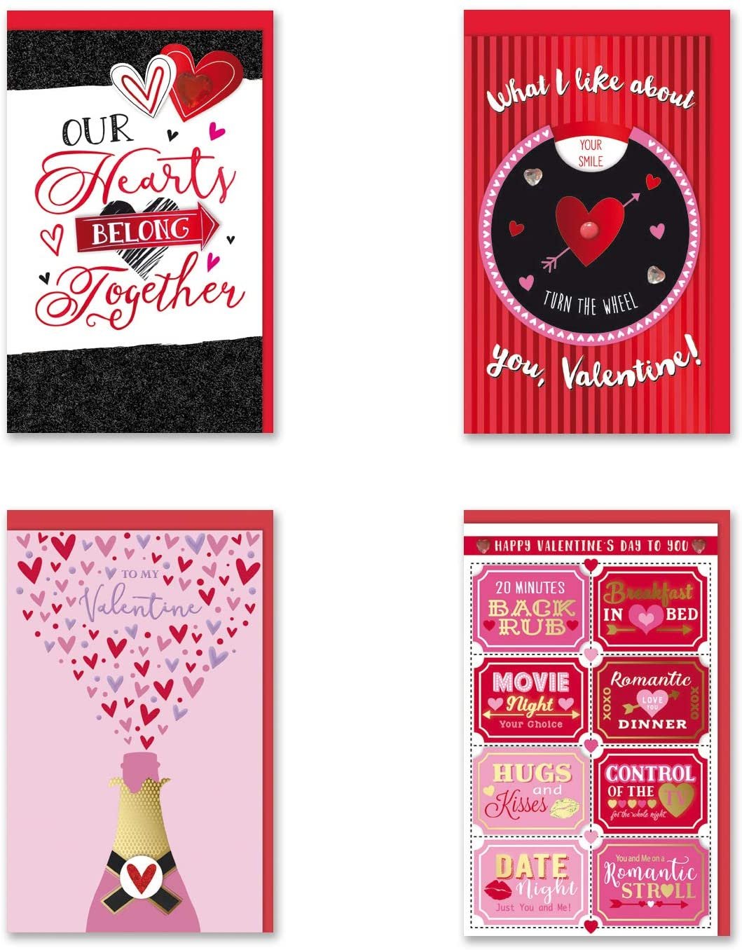 B-THERE Bundle of 4 Valentine's Day Handmade Cards – Large. Envelopes Included
