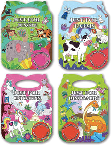 B-THERE 4-Pack Carry Along Die-Cut Sticker Coloring Books for Kids 4-12 Pack.