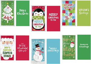 B-THERE 36 Pack Embellished Christmas Holiday Money Cash Gift Card Holders with Foil and Glitter, Santa, Penguin, Snowman