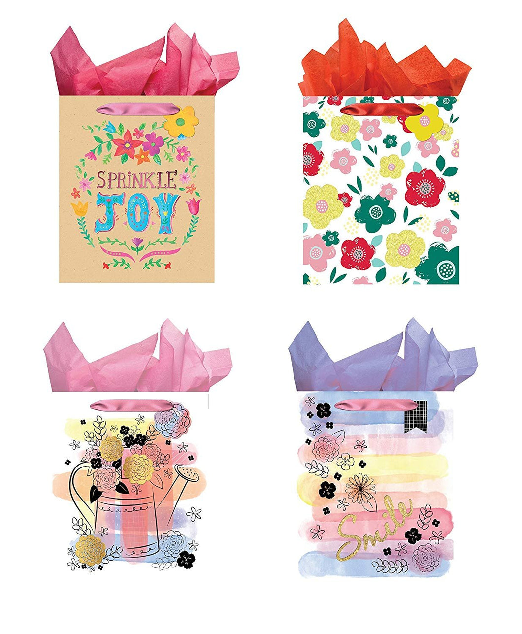 All Occasion Party Gift Bags - Set of 4 Large Gift Bags w/Tags & Tissue Paper