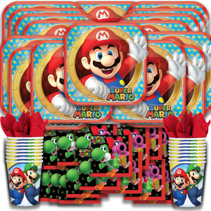 Super Mario Brothers Party Pack Seats 16 - Napkins, Plates, and Cups - Super Mario Brothers Party Supplies, Standard Party Pack