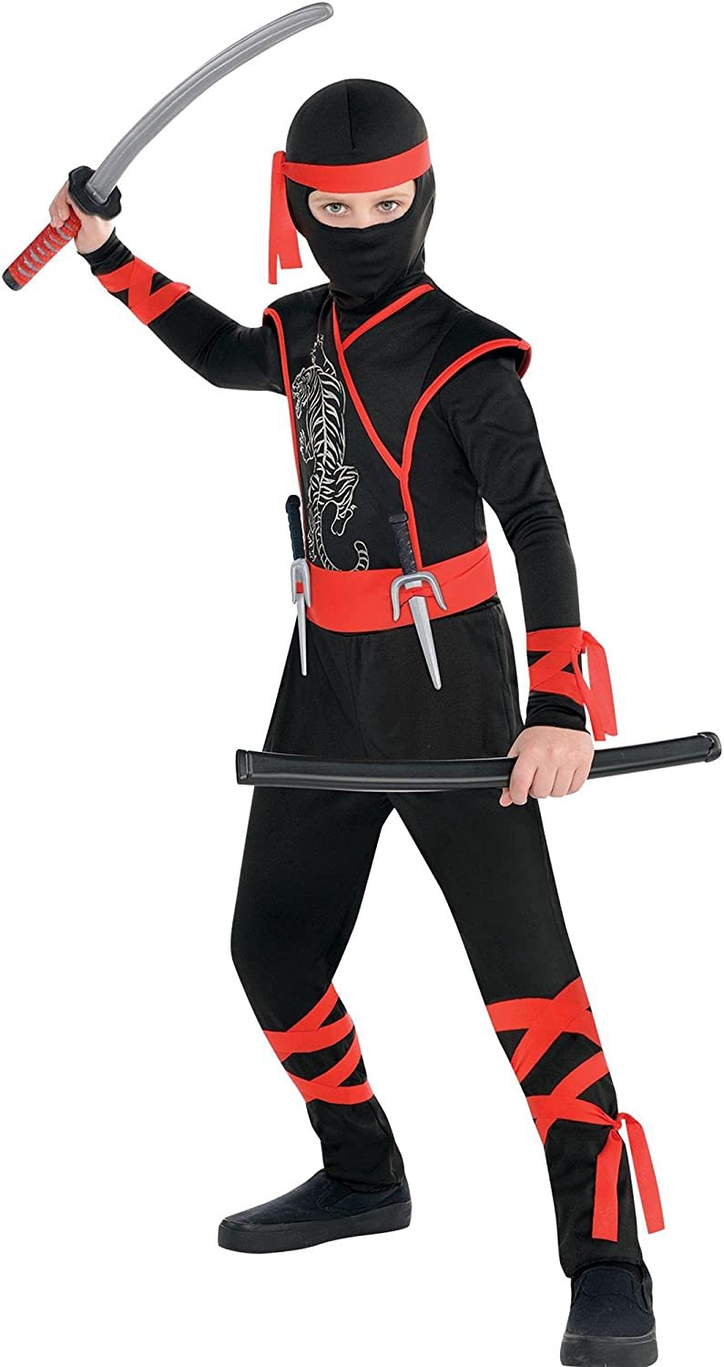 Amscan Shadow Ninja Halloween Costume for Kids, Includes Jumpsuit, Hood, Headscarf and More