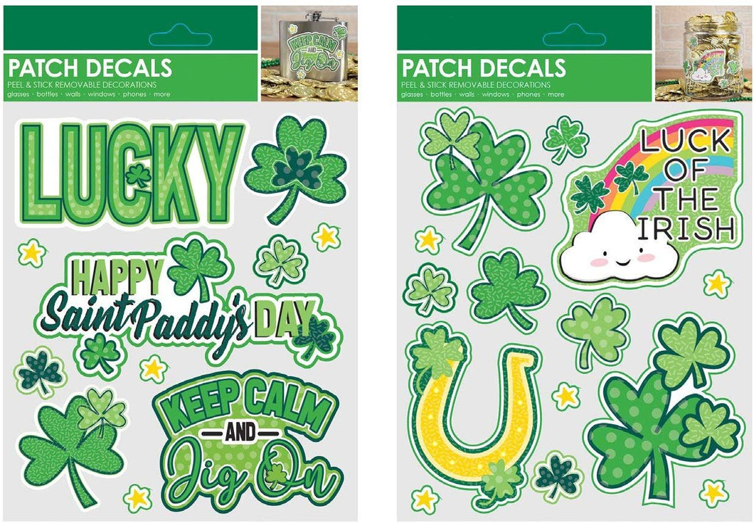 B-THERE Bundle of St. Patrick's Day Embossed 3D Patch Decals 5.5” x 7” with Shamrocks, Clovers, Lucky, Luck of The Irish, Rainbow, Horseshoe Stickers.