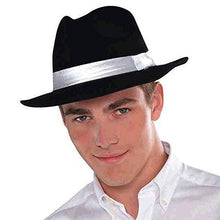 Load image into Gallery viewer, Gangster Fedora Hat Black w/ White Band
