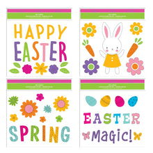 Load image into Gallery viewer, Easter Window Gel Clings - Pack of 4 Sheets of Easter Window Sticker Decorations with Happy Easter, Bunny, Eggs and More!

