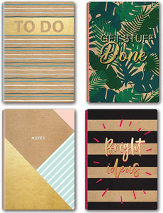 B-THERE Bundle of 4 Kraft 5.7" x 8.22" Soft Cover Notebook Journal for Women and Men w/Dual Colored Kraft Paper