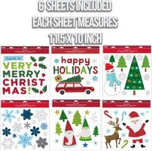 Load image into Gallery viewer, B-THERE Bundle of Merry Christmas Holiday 11.5 x 10 Inch Window Gel Clings, Gnome, Snowman, Snowflakes, Santa Claus, Trees, and More
