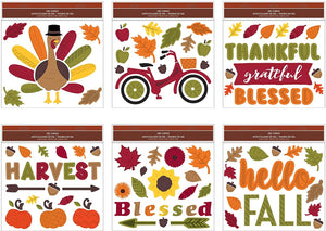 B-THERE Bundle of Harvest Fall Thanksgiving 11.5" x 12" Window Gel Clings Decorations