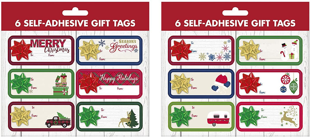 B-THERE Bundle 12ct Christmas Holiday Gift Tags, Self-Adhesive, Embellished with Bow
