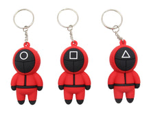 Load image into Gallery viewer, Bundle of 3 Squid Game Keychains Circle, Square, &amp; Triangle
