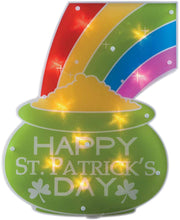 Load image into Gallery viewer, Impact Innovations St. Patrick&#39;s Day Shimmer Lighted Window Decoration Pot of Gold
