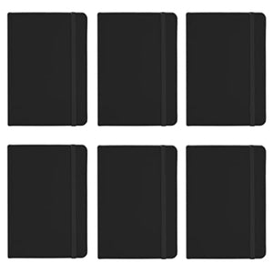 Personal Notebook Set (6 Notebooks Total) 5.8" x 8.3" Lined Pages, Stationery Notepads w Textured Colored Covers, Elastic Band and Ribbon Bookmarks (BLACK)