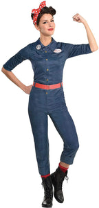 Party City Rosie The Riveter Halloween Costume for Women Includes Jumpsuit, Belt, and Scarf