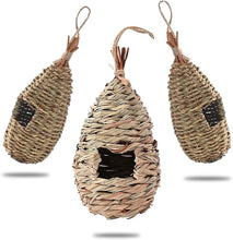 Load image into Gallery viewer, 3 Pack of Humming Bird Houses for Outdoors, Hanging Nest for Small Birds Roosting, Hand Woven Nests for Wren, Finch, and More (Teardrop)
