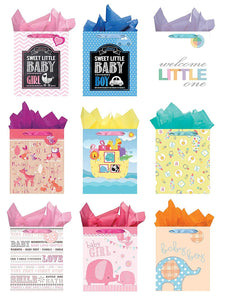 All Occasion Party Gift Bags - Set of 9 Large Baby Gift Bags w/Tags & Tissue Paper