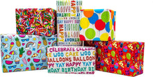 Load image into Gallery viewer, B-THERE Birthday Gift Wrap Wrapping Paper for Boys, Girls, Adults. 6 Cute &amp; Funny Different Designs of 6 ft X 30 Roll! Includes Cactus, Fruit, Rainbows, Rainbow Sprinkles, Pizza, Balloons, Donuts
