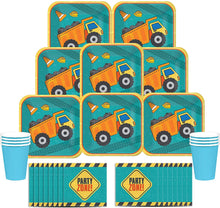 Load image into Gallery viewer, Construction Truck Party Decorations Supplies for 8 with Plates, Napkins, and Cups
