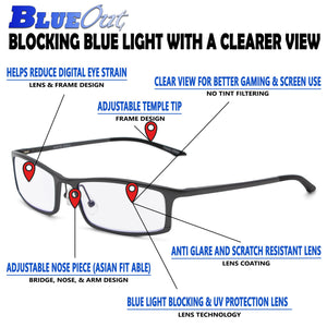 BLUEOUT Armor Virtually-Clear Blue Light Blocking Glasses, Farsighted, Nearsighted Blue Blocker for Reading and Everyday Use