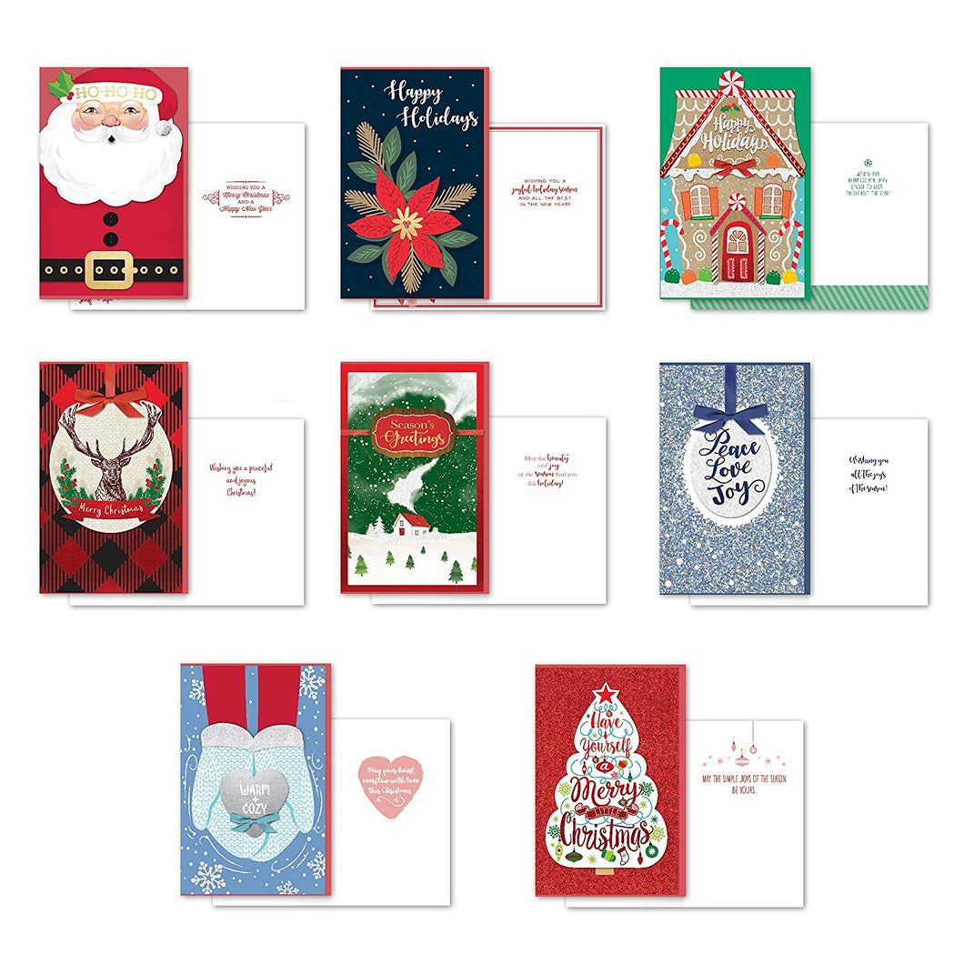 B-THERE Bundle of 8 Large Handmade Christmas Greeting Cards, Foil and Glitter Finishes with Envelopes