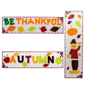 B-THERE Bundle of 3 Autumn Harvest Fall Decorations 5.5" x 21" Window Gel Clings, Thanksgiving Decorations W/Pumpkins, Scarecrow, Oak Maple Leaves and Apples