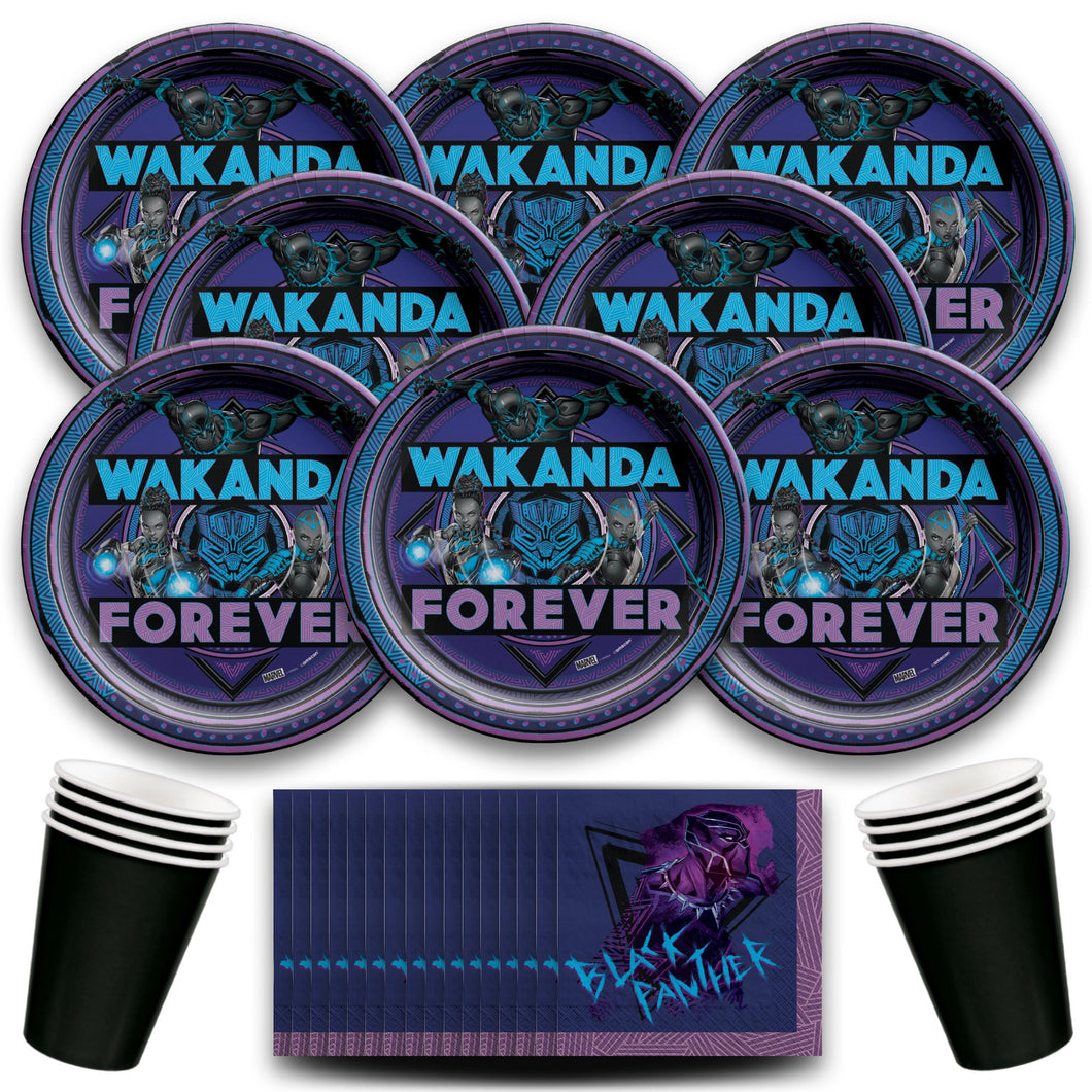 B-THERE Party Supplies Bundle Black Panther Wakanda Forever Party Pack Seats 8 - Napkins, Plates and Cups - Childrens Party Supplies