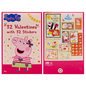 32 Count School Valentines Day Illustrated Cards with Matching Stickers or Tattoos