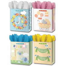 Load image into Gallery viewer, B-THERE Bundle of 4 Large 10” x 12” x 5” Baby Gift Bags with Tags and Tissue for Boy, Girl for Special Occasion
