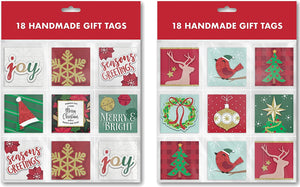 Bundle of 36 Christmas Holiday Self Adhesive Gift Tags, Foil Finish and Handmade. 12 Designs with Tip-ons, Deer, Tree