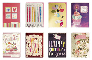 Happy Birthday Greeting Cards 8 ct. for Ladies, Girls, Mom's Grandmothers, Females