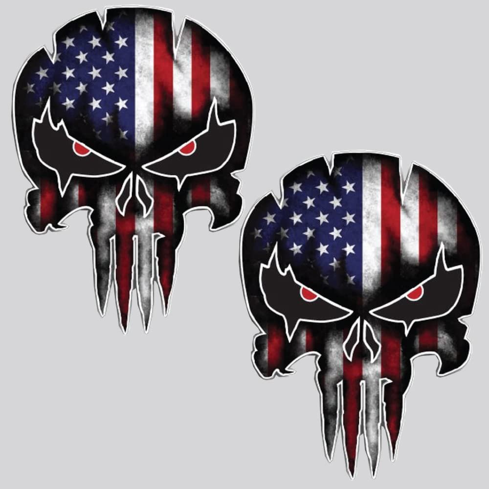 American Flag Skull Decal Sticker Set of 2