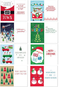 Christmas Cards Bulk Merry Christmas Greeting Cards Set of 16 with Santa, Hippie Van, Trucks, Snowman, Trees