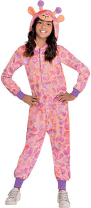 Party City Giraffe Zipster Halloween Costume for Girls, Hooded Onesie, Peach, Pink and Purple