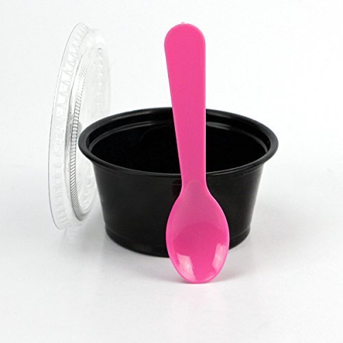 Disposable Black 2oz Plastic Condiment Cups with Lids and 3